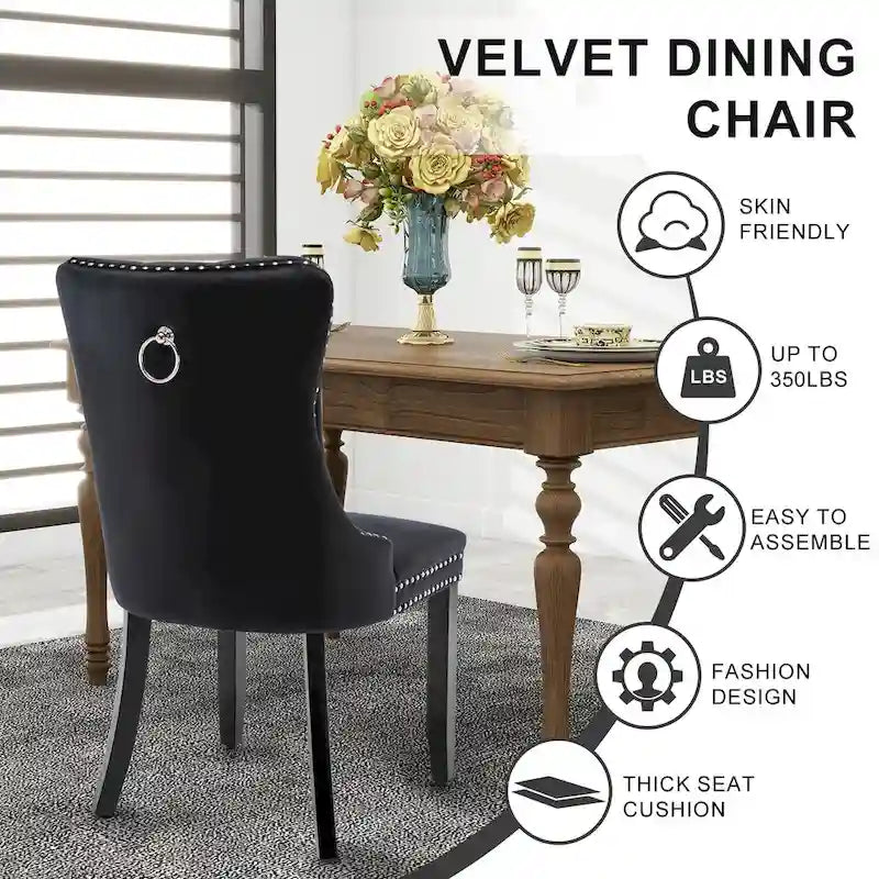 Black / Grey / Blue / Beige / Pink / Red Velvet Tufted Armless Dining Chair with Nailhead Trim, Set of 2