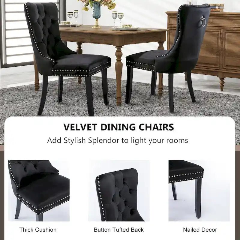 Black / Grey / Blue / Beige / Pink / Red Velvet Tufted Armless Dining Chair with Nailhead Trim, Set of 2
