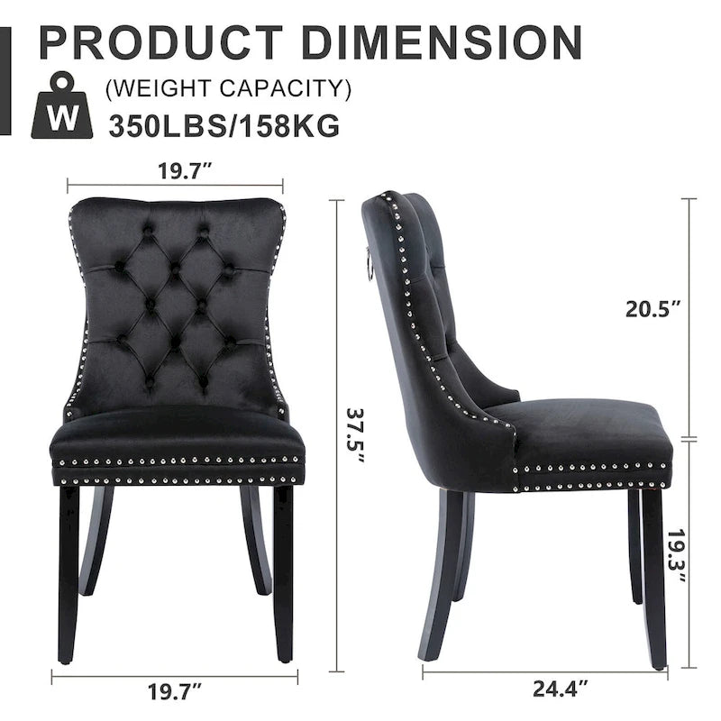 Black / Grey / Blue / Beige / Pink / Red Velvet Tufted Armless Dining Chair with Nailhead Trim, Set of 2