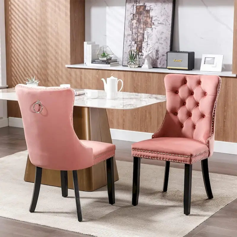 Black / Grey / Blue / Beige / Pink / Red Velvet Tufted Armless Dining Chair with Nailhead Trim, Set of 2