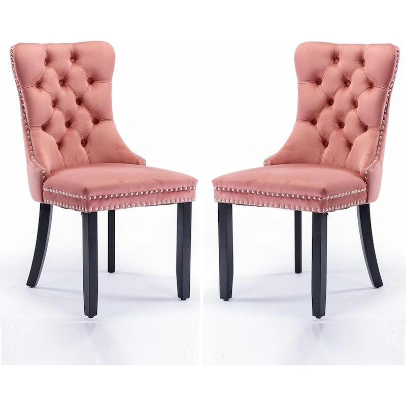 Black / Grey / Blue / Beige / Pink / Red Velvet Tufted Armless Dining Chair with Nailhead Trim, Set of 2