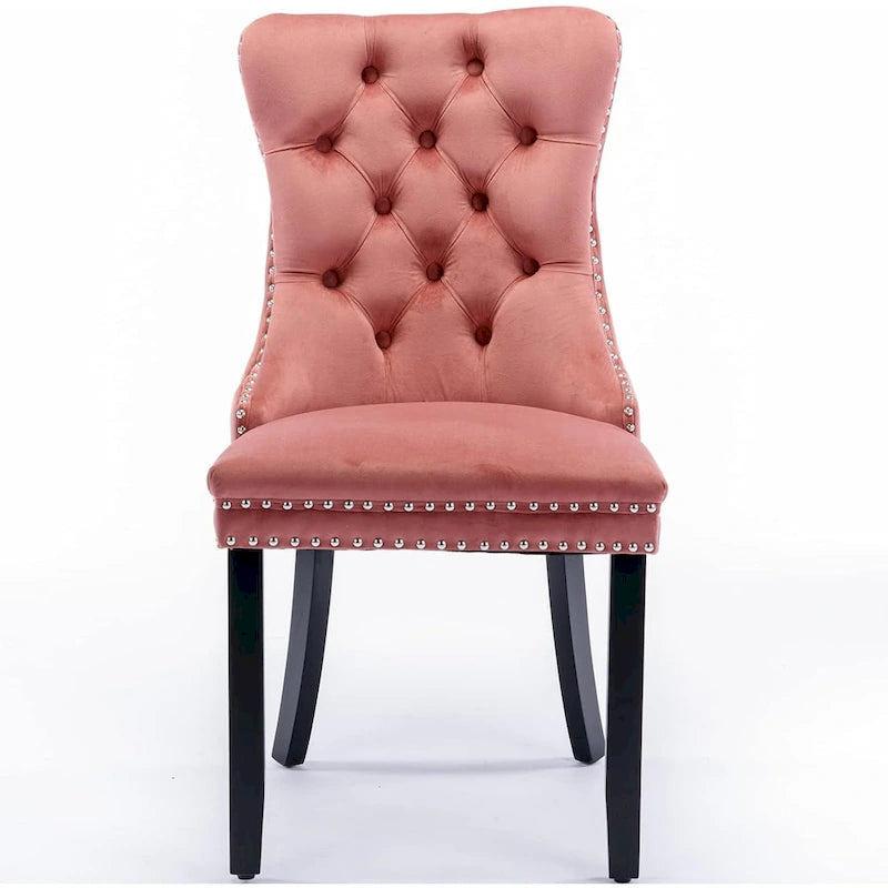 Black / Grey / Blue / Beige / Pink / Red Velvet Tufted Armless Dining Chair with Nailhead Trim, Set of 2