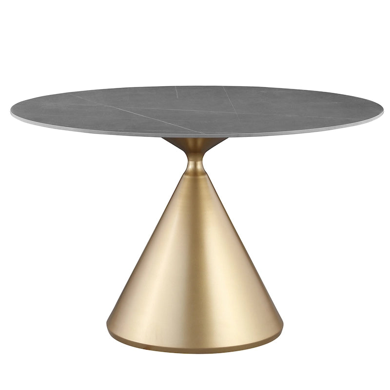 Round Dining Table, Grey/Black/Beige, Cone Base, Seats 4
