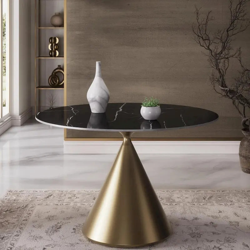 Round Dining Table, Grey/Black/Beige, Cone Base, Seats 4