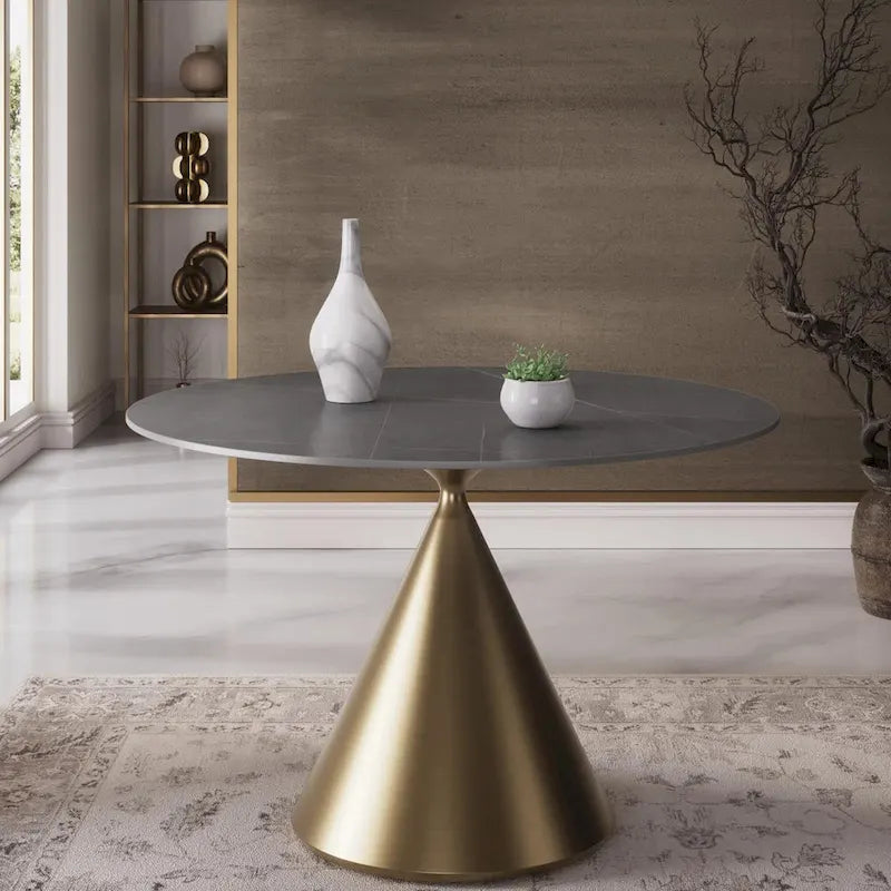 Round Dining Table, Grey/Black/Beige, Cone Base, Seats 4