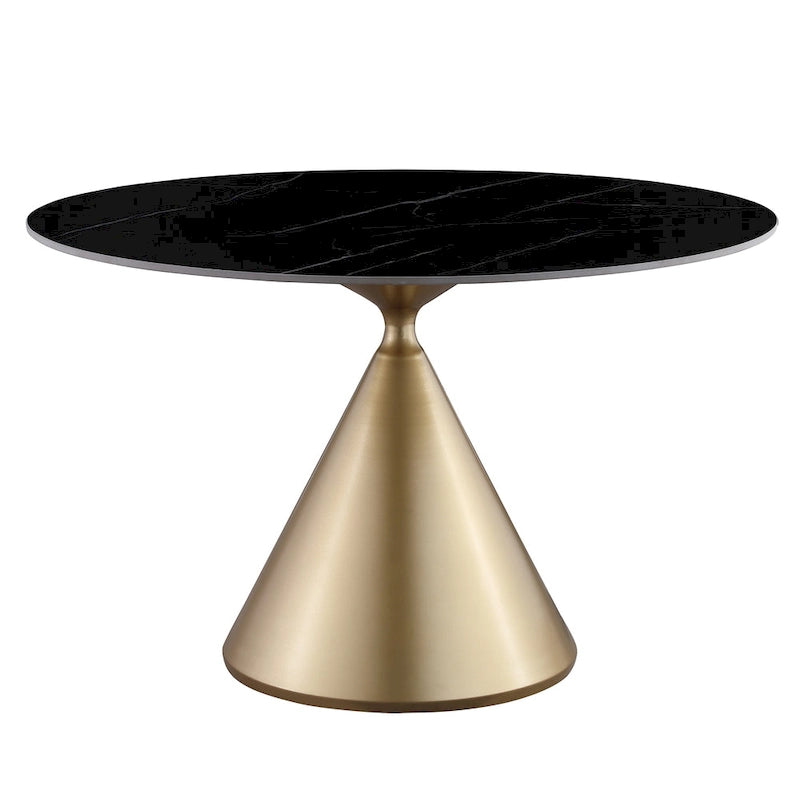 Round Dining Table, Grey/Black/Beige, Cone Base, Seats 4