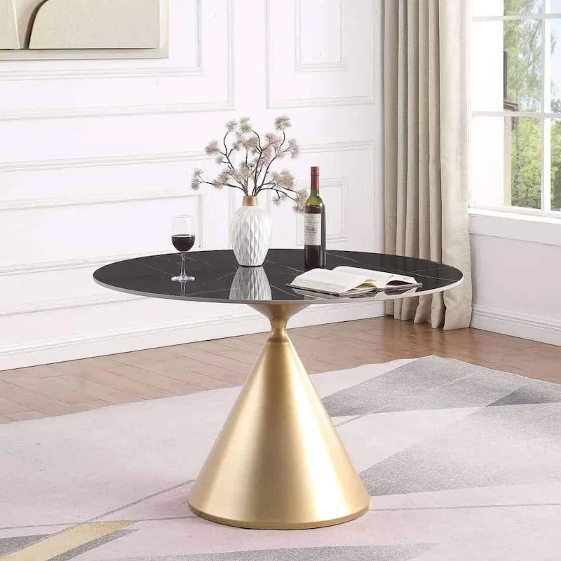 Round Dining Table, Grey/Black/Beige, Cone Base, Seats 4