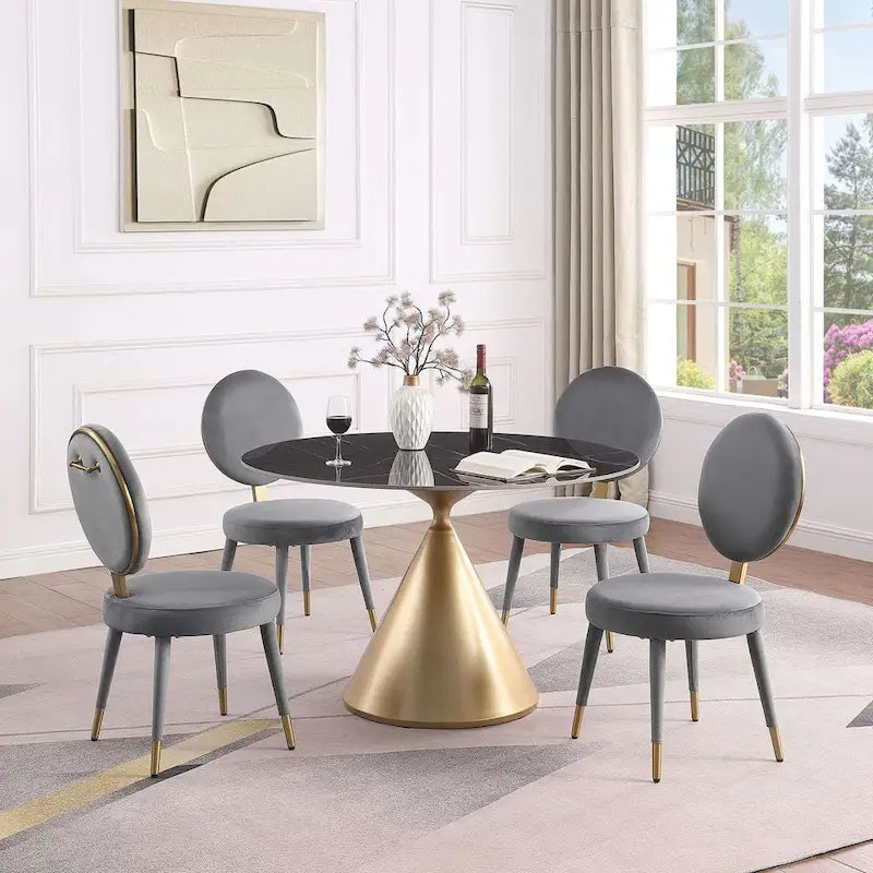 Round Dining Table, Grey/Black/Beige, Cone Base, Seats 4