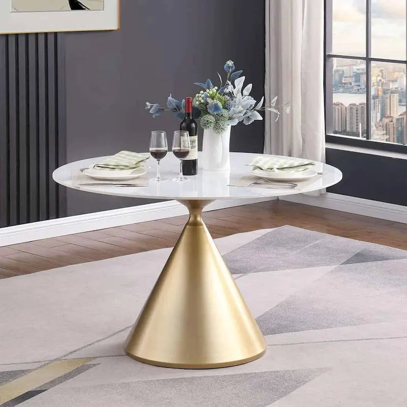 Round Dining Table, Grey/Black/Beige, Cone Base, Seats 4