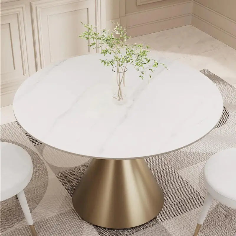 Round Dining Table, Grey/Black/Beige, Cone Base, Seats 4