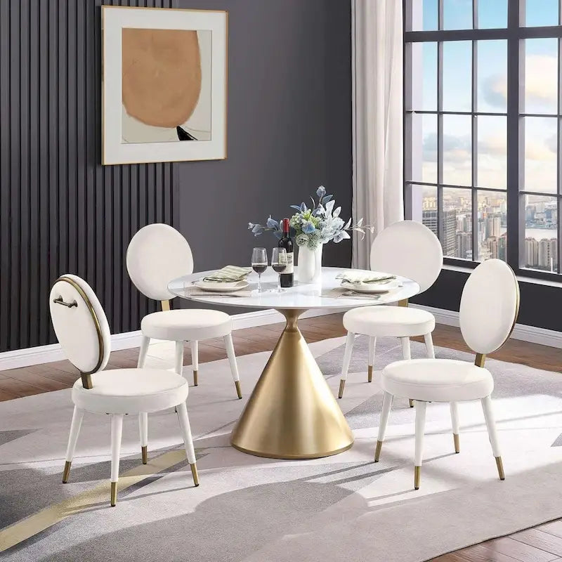 Round Dining Table, Grey/Black/Beige, Cone Base, Seats 4