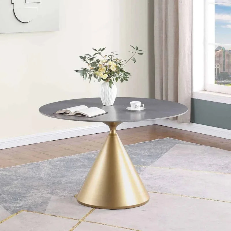 Round Dining Table, Grey/Black/Beige, Cone Base, Seats 4