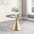 Round Dining Table, Grey/Black/Beige, Cone Base, Seats 4