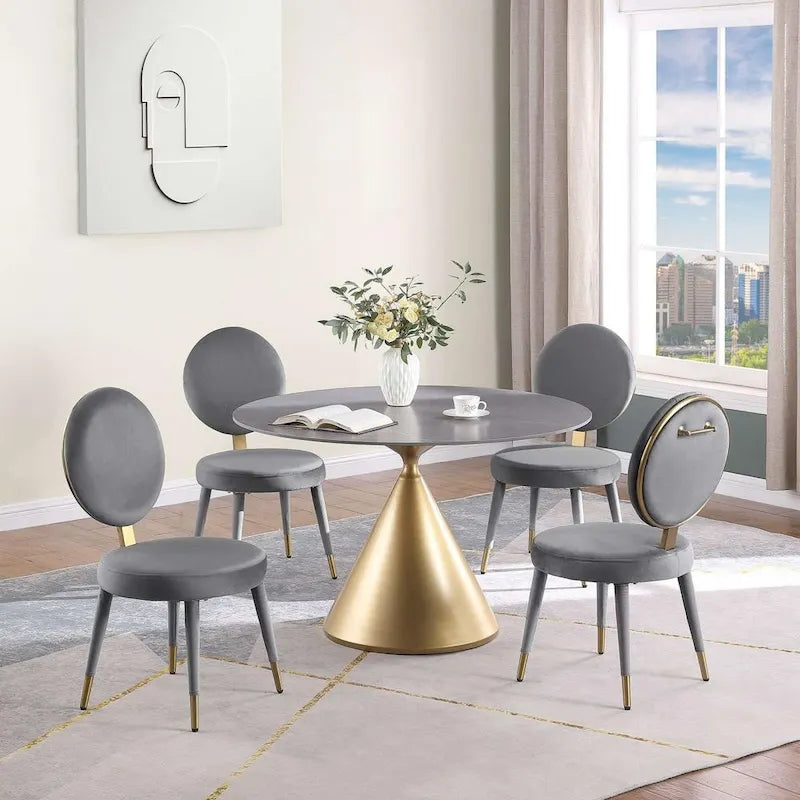 Round Dining Table, Grey/Black/Beige, Cone Base, Seats 4