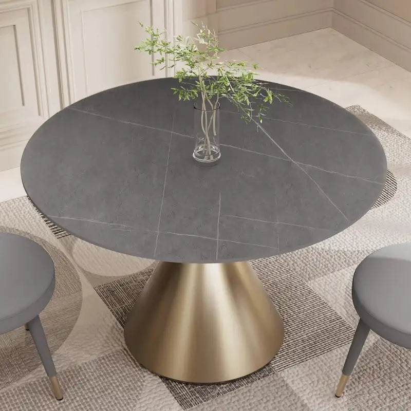 Round Dining Table, Grey/Black/Beige, Cone Base, Seats 4