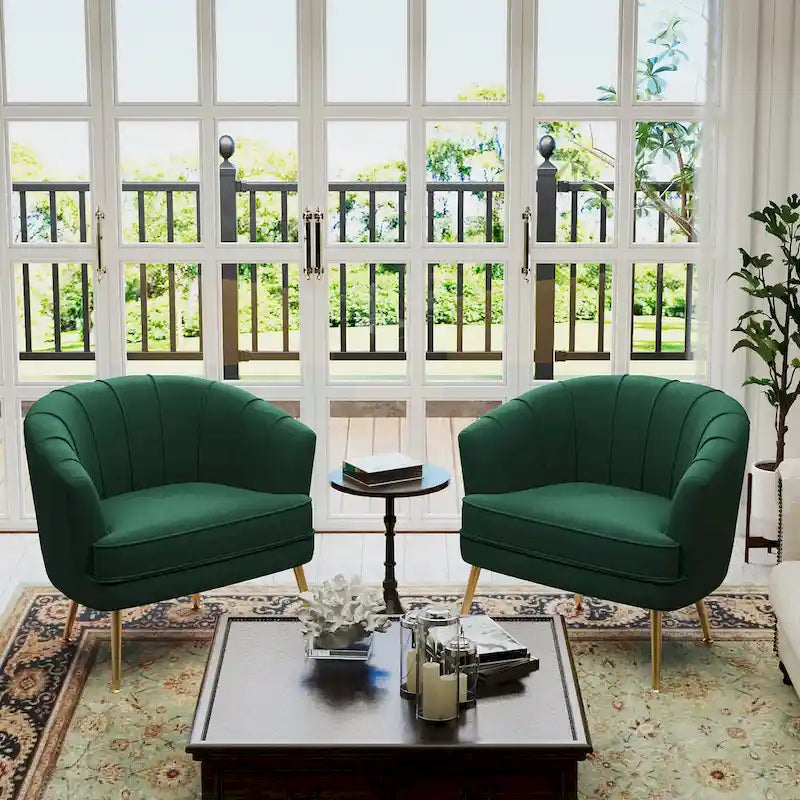 Green / Beige Velvet Accent Chair, Single Seat Upholstered Sofa Chair