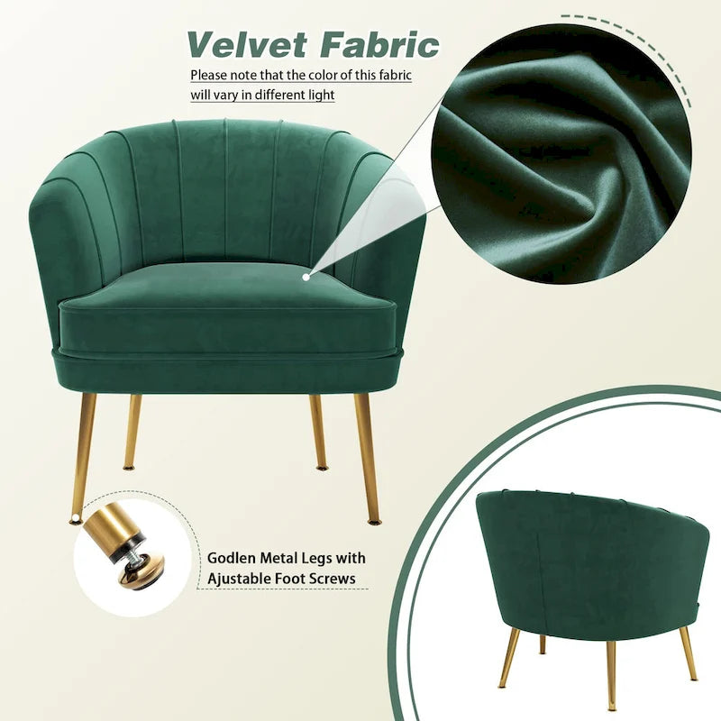Green / Beige Velvet Accent Chair, Single Seat Upholstered Sofa Chair