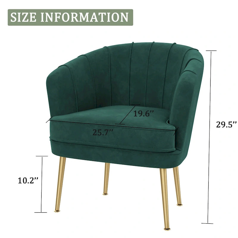 Green / Beige Velvet Accent Chair, Single Seat Upholstered Sofa Chair