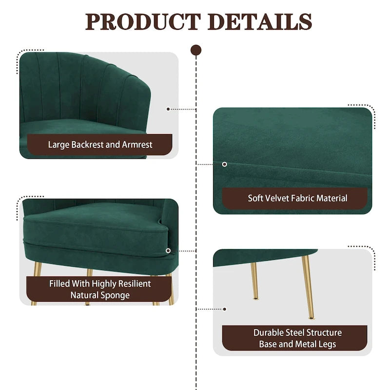 Green / Beige Velvet Accent Chair, Single Seat Upholstered Sofa Chair