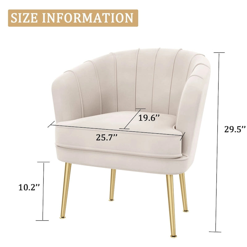 Green / Beige Velvet Accent Chair, Single Seat Upholstered Sofa Chair
