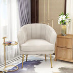 Green / Beige Velvet Accent Chair, Single Seat Upholstered Sofa Chair
