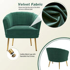 Green / Beige Velvet Accent Chair, Single Seat Upholstered Sofa Chair