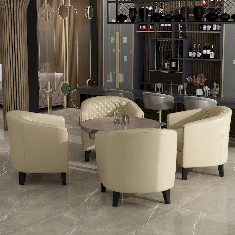 Black / Beige / White / Green / Brown Faux Leather Barrel Accent Chair with Wood Legs, Single