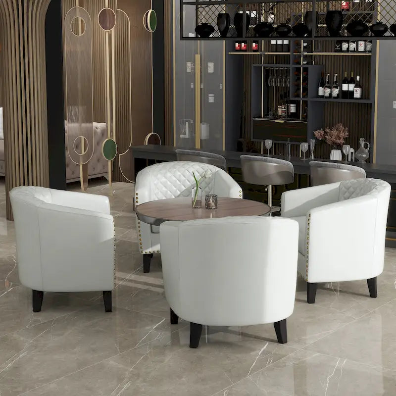 Black / Beige / White / Green / Brown Faux Leather Barrel Accent Chair with Wood Legs, Single