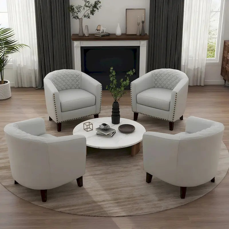 Black / Beige / White / Green / Brown Faux Leather Barrel Accent Chair with Wood Legs, Single
