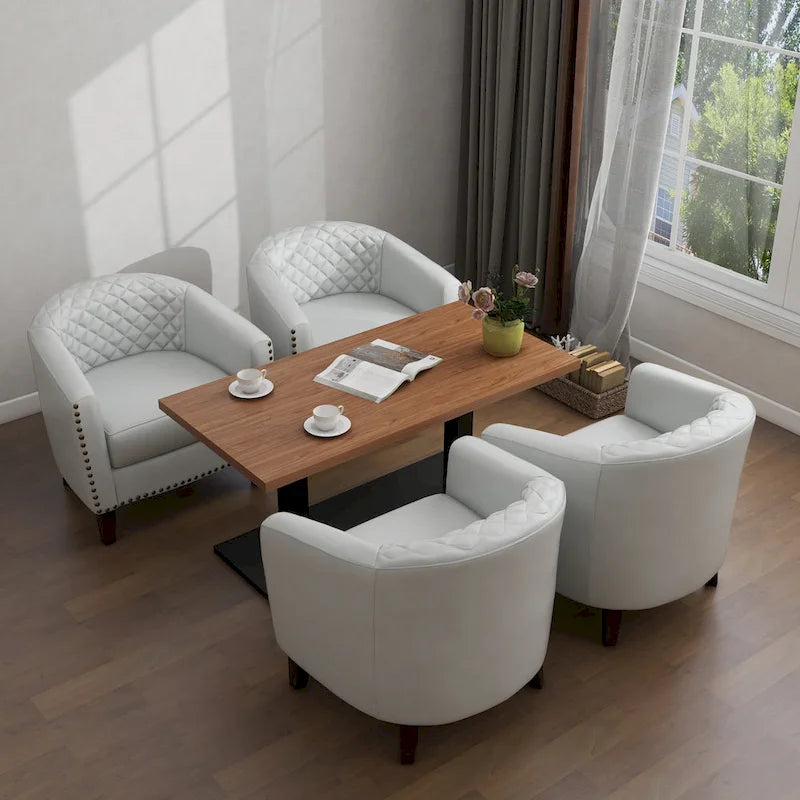 Black / Beige / White / Green / Brown Faux Leather Barrel Accent Chair with Wood Legs, Single