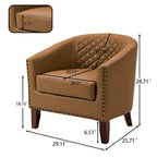 Black / Beige / White / Green / Brown Faux Leather Barrel Accent Chair with Wood Legs, Single