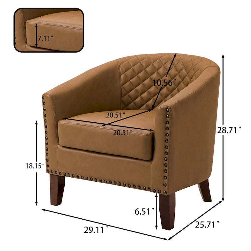 Black / Beige / White / Green / Brown Faux Leather Barrel Accent Chair with Wood Legs, Single