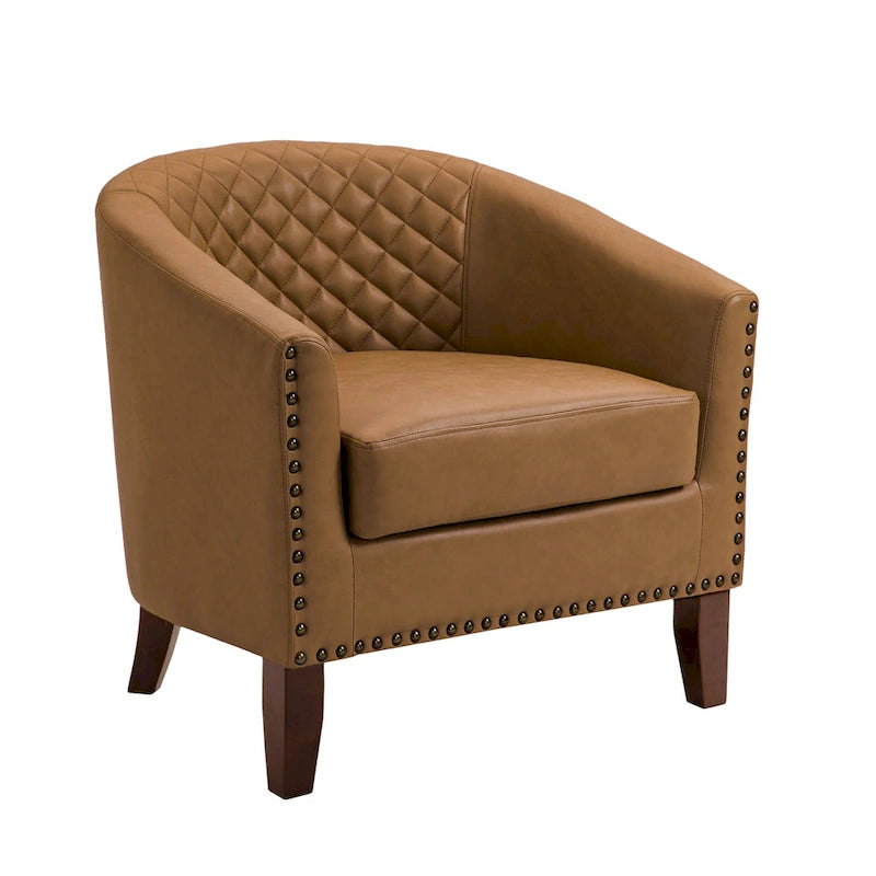 Black / Beige / White / Green / Brown Faux Leather Barrel Accent Chair with Wood Legs, Single