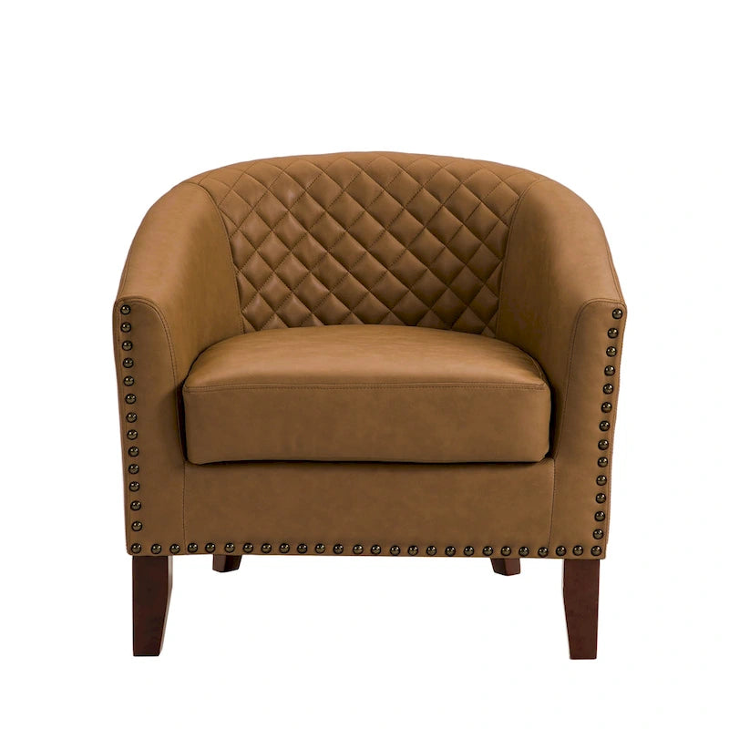 Black / Beige / White / Green / Brown Faux Leather Barrel Accent Chair with Wood Legs, Single