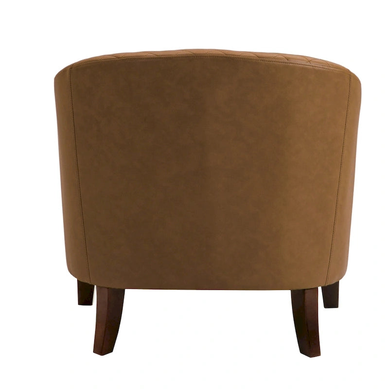 Black / Beige / White / Green / Brown Faux Leather Barrel Accent Chair with Wood Legs, Single