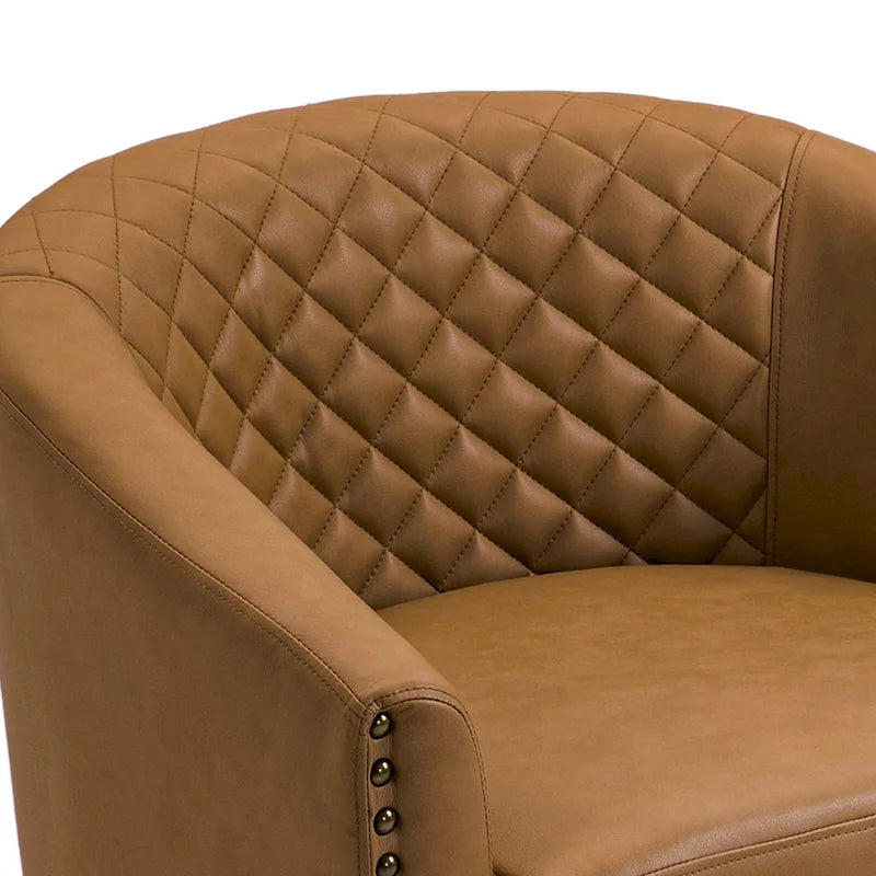 Black / Beige / White / Green / Brown Faux Leather Barrel Accent Chair with Wood Legs, Single