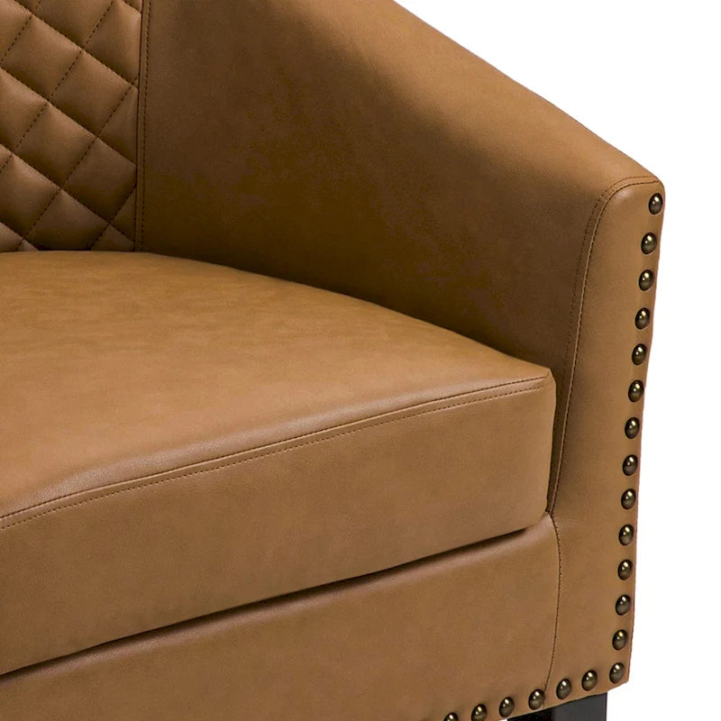 Black / Beige / White / Green / Brown Faux Leather Barrel Accent Chair with Wood Legs, Single