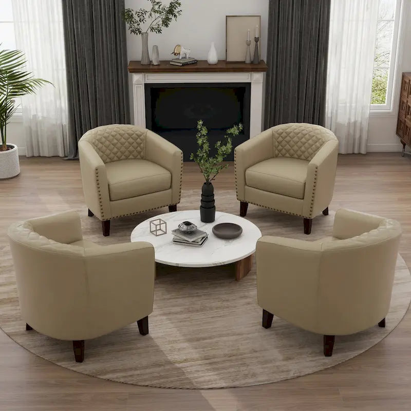 Black / Beige / White / Green / Brown Faux Leather Barrel Accent Chair with Wood Legs, Single