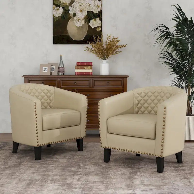 Black / Beige / White / Green / Brown Faux Leather Barrel Accent Chair with Wood Legs, Single