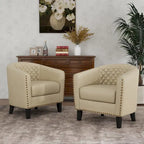 Black / Beige / White / Green / Brown Faux Leather Barrel Accent Chair with Wood Legs, Single