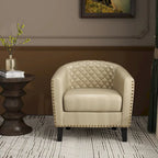 Black / Beige / White / Green / Brown Faux Leather Barrel Accent Chair with Wood Legs, Single