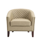 Black / Beige / White / Green / Brown Faux Leather Barrel Accent Chair with Wood Legs, Single