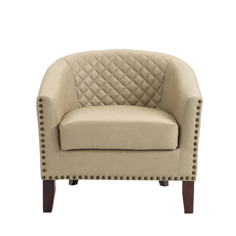 Black / Beige / White / Green / Brown Faux Leather Barrel Accent Chair with Wood Legs, Single
