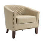 Black / Beige / White / Green / Brown Faux Leather Barrel Accent Chair with Wood Legs, Single