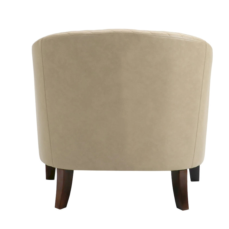 Black / Beige / White / Green / Brown Faux Leather Barrel Accent Chair with Wood Legs, Single