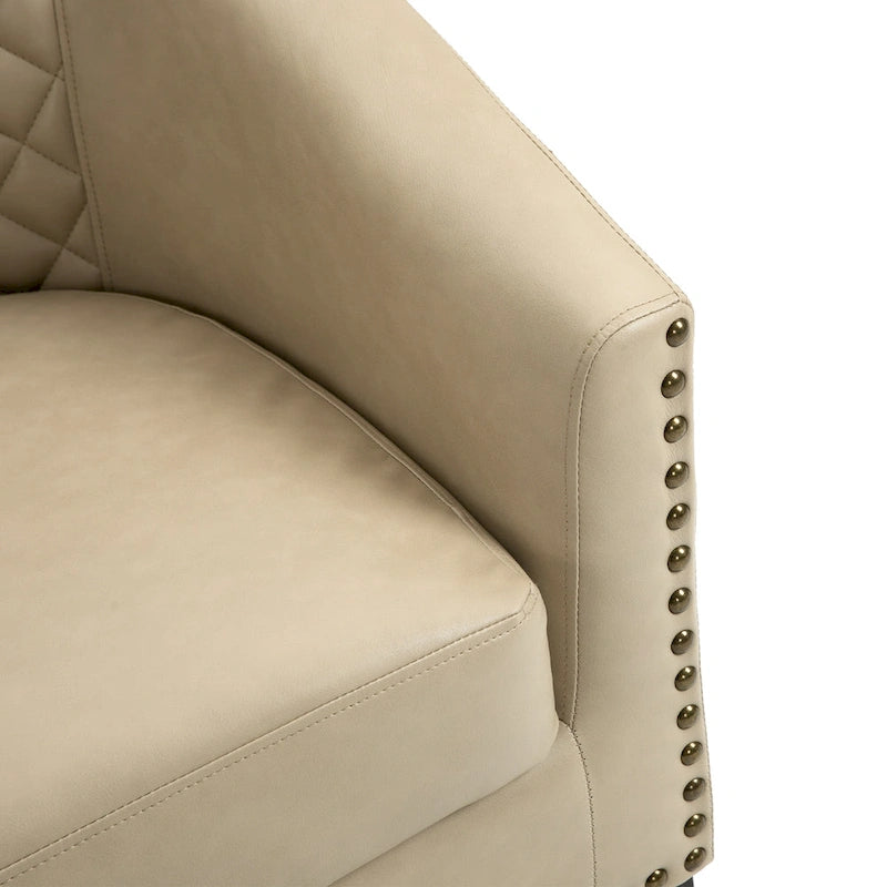 Black / Beige / White / Green / Brown Faux Leather Barrel Accent Chair with Wood Legs, Single