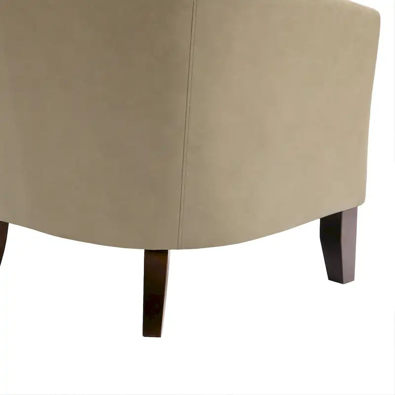 Black / Beige / White / Green / Brown Faux Leather Barrel Accent Chair with Wood Legs, Single