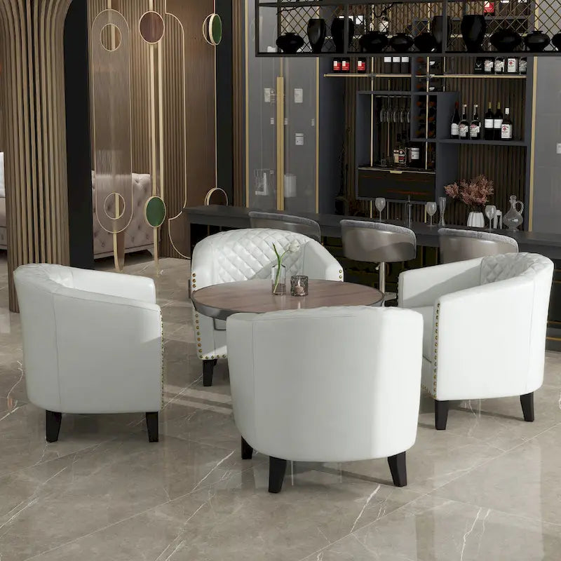 Black / Beige / White / Green / Brown Faux Leather Barrel Accent Chair with Wood Legs, Single