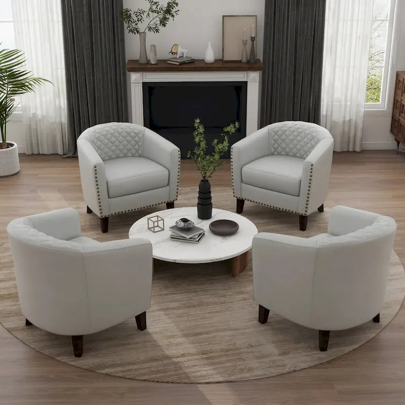 Black / Beige / White / Green / Brown Faux Leather Barrel Accent Chair with Wood Legs, Single