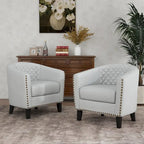 Black / Beige / White / Green / Brown Faux Leather Barrel Accent Chair with Wood Legs, Single